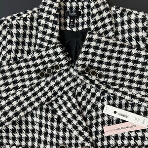 Aqua Blazer Women's L Checkered Black White Luxury Office Victorian Retail $128
